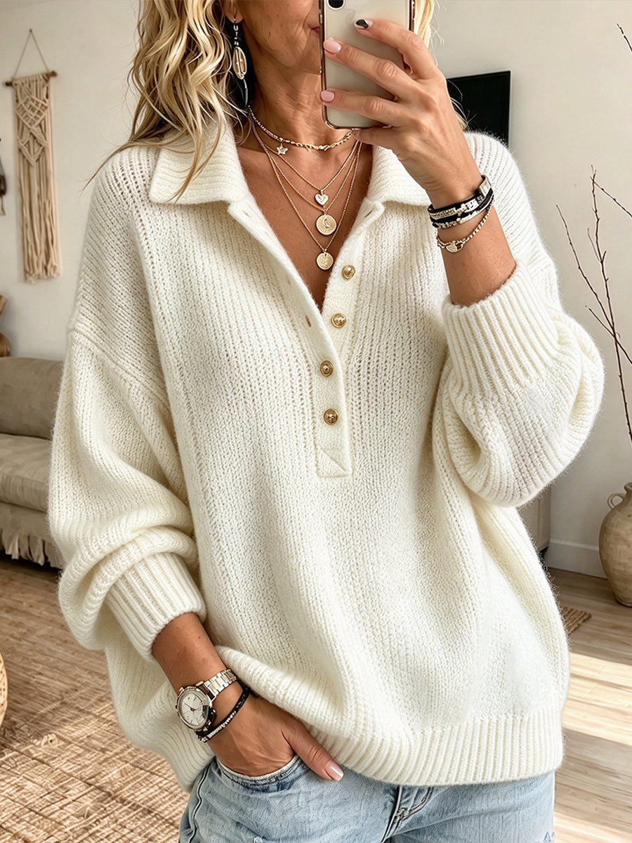 Collared Henley-style Knit Sweater