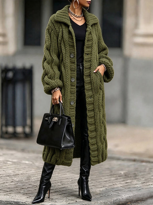 Cozy, Warm, Chunky-knit Cable-knit Long Cardigan
