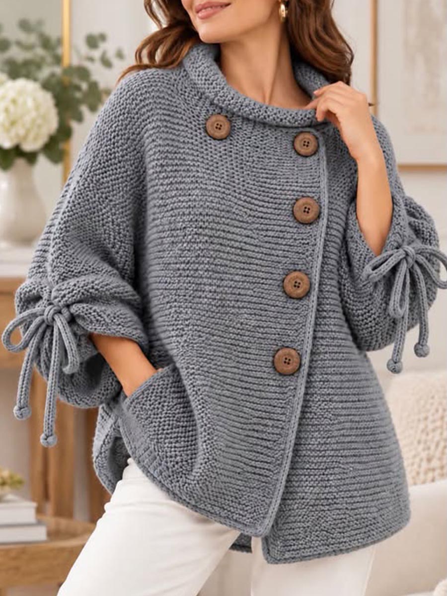Women's Chunky Knit Asymmetrical Button-up Cardigan