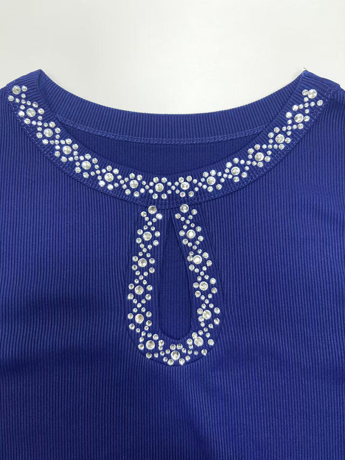 Rhinestone-embellished Ribbed Knit Top