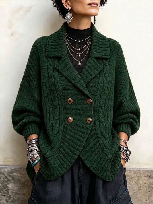 Cable-knit Double-breasted Cardigan